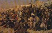 Leopold Carl Muller Market Place Outside the Gates of Cairo. oil painting